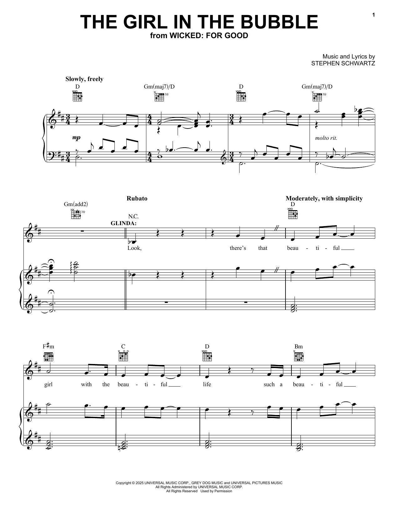 Ariana Grande The Girl In The Bubble (from Wicked: For Good) Sheet Music Notes & Chords for Piano, Vocal & Guitar Chords (Right-Hand Melody) - Download or Print PDF