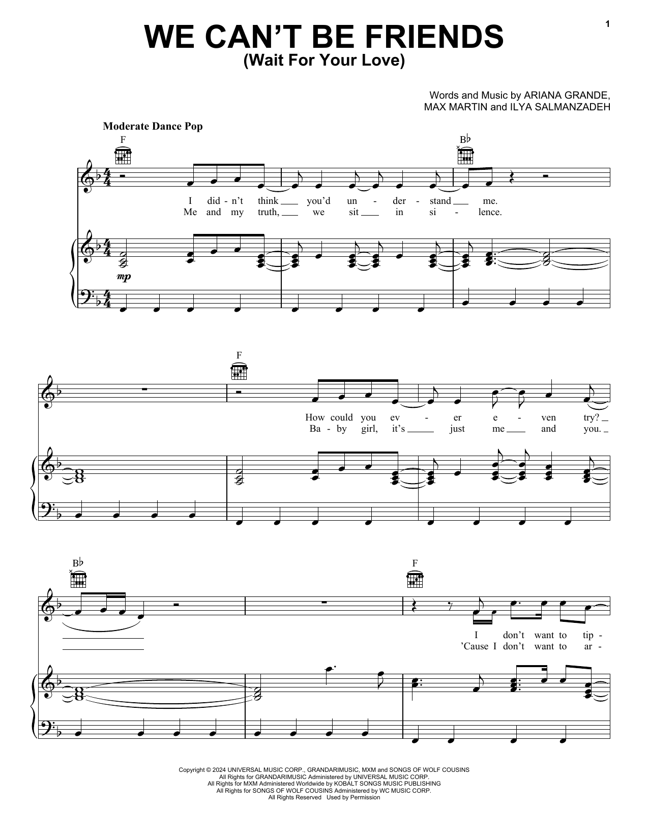 Ariana Grande we can't be friends (wait for your love) Sheet Music Notes & Chords for Piano, Vocal & Guitar Chords (Right-Hand Melody) - Download or Print PDF