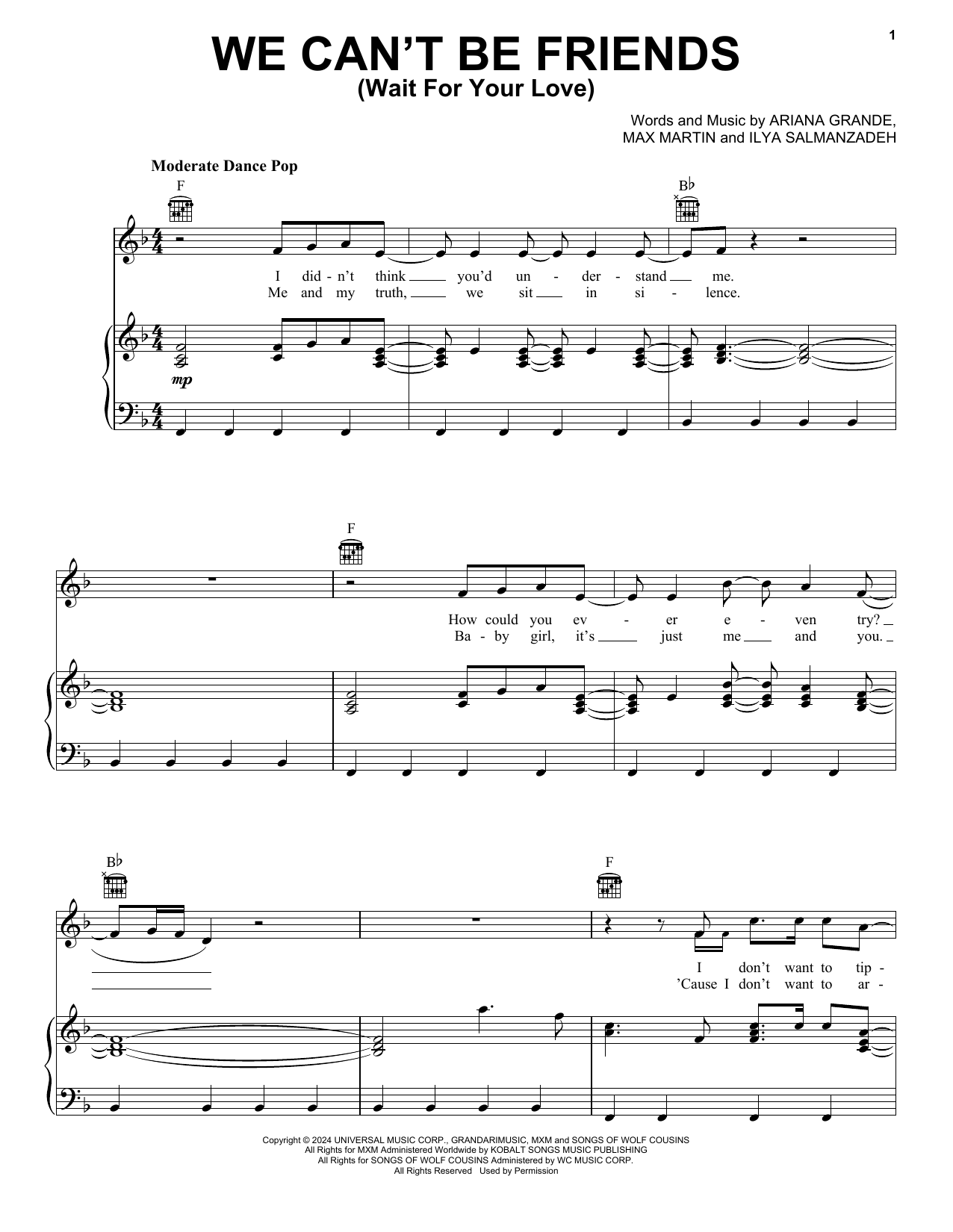 Ariana Grande we can't be friends (wait for your love) Sheet Music Notes & Chords for Piano, Vocal & Guitar Chords (Right-Hand Melody) - Download or Print PDF