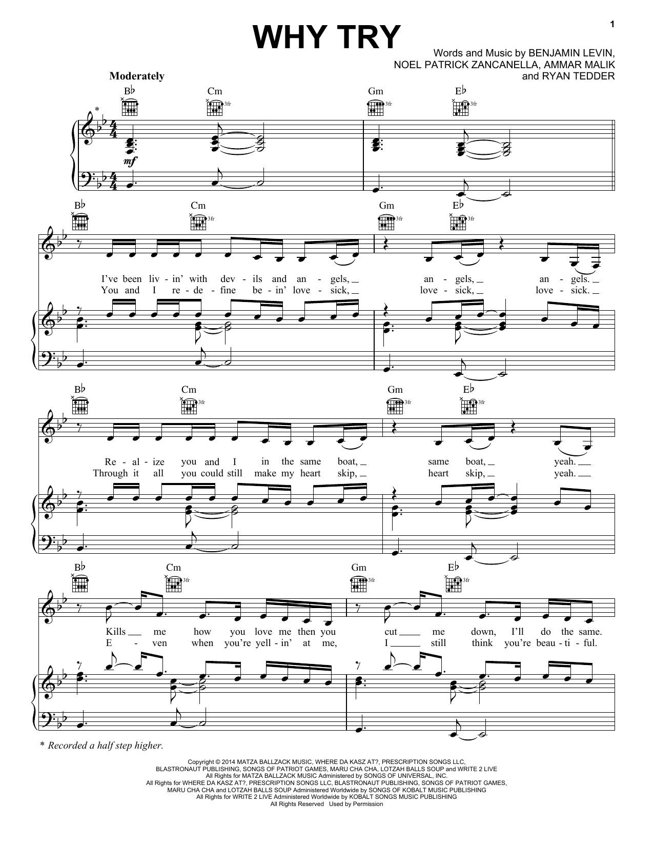 Ariana Grande Why Try Sheet Music Notes & Chords for Piano, Vocal & Guitar (Right-Hand Melody) - Download or Print PDF