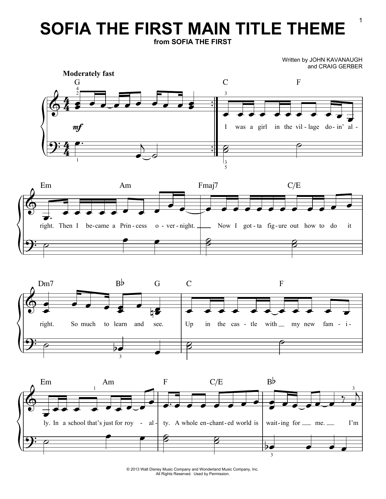 Various Sofia The First Main Title Theme Sheet Music Notes & Chords for Easy Piano - Download or Print PDF