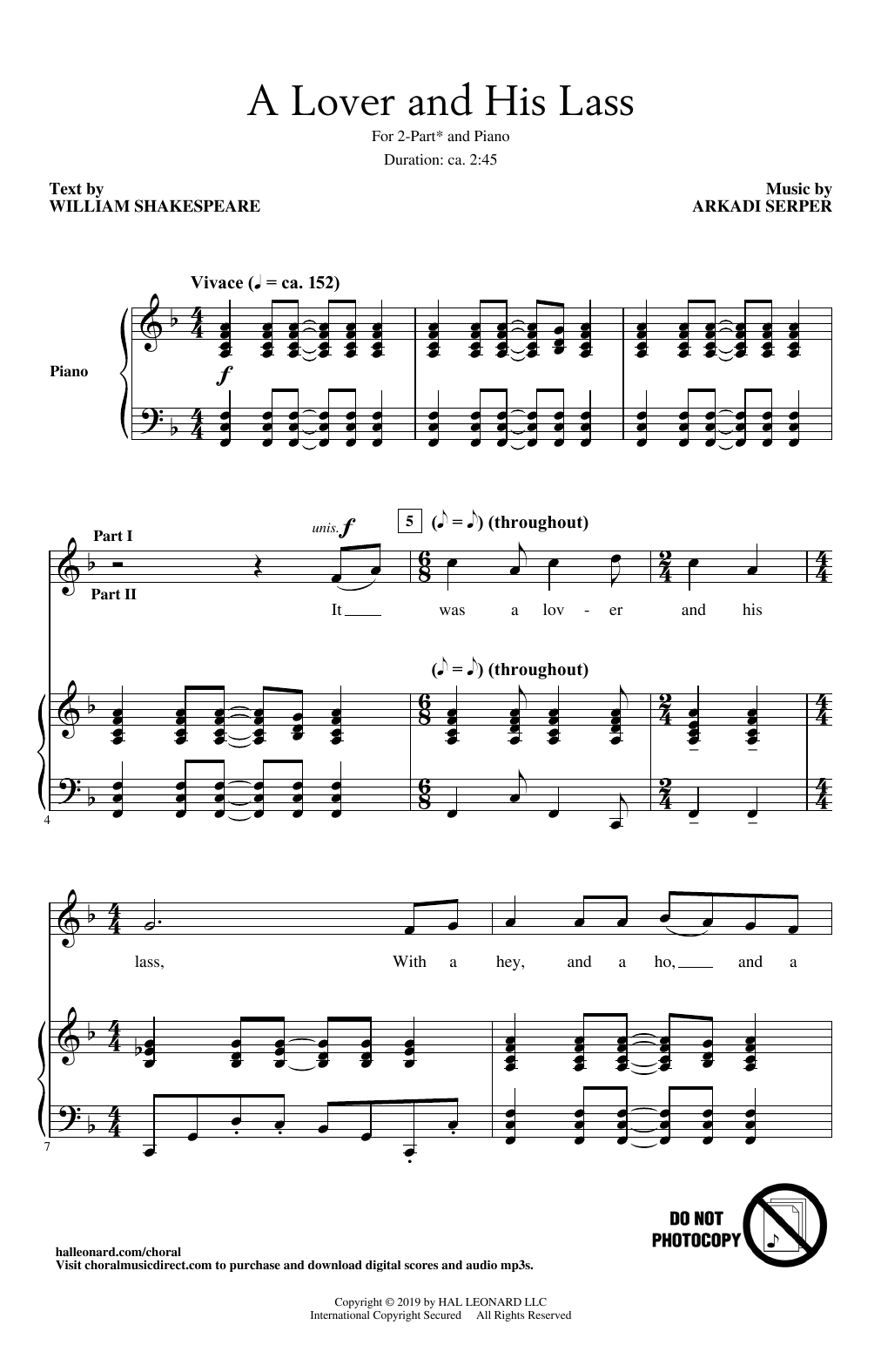 Arkadi Serper A Lover And His Lass Sheet Music Notes & Chords for 2-Part Choir - Download or Print PDF