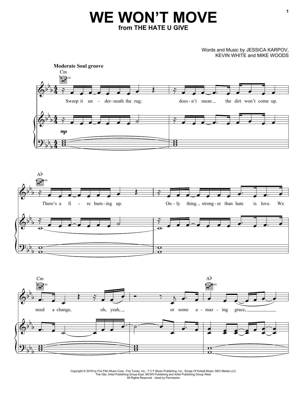 Arlissa We Won't Move Sheet Music Notes & Chords for Piano, Vocal & Guitar (Right-Hand Melody) - Download or Print PDF