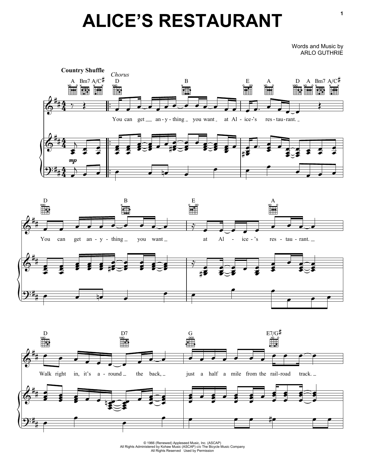Arlo Guthrie Alice's Restaurant Sheet Music Notes & Chords for Guitar Lead Sheet - Download or Print PDF