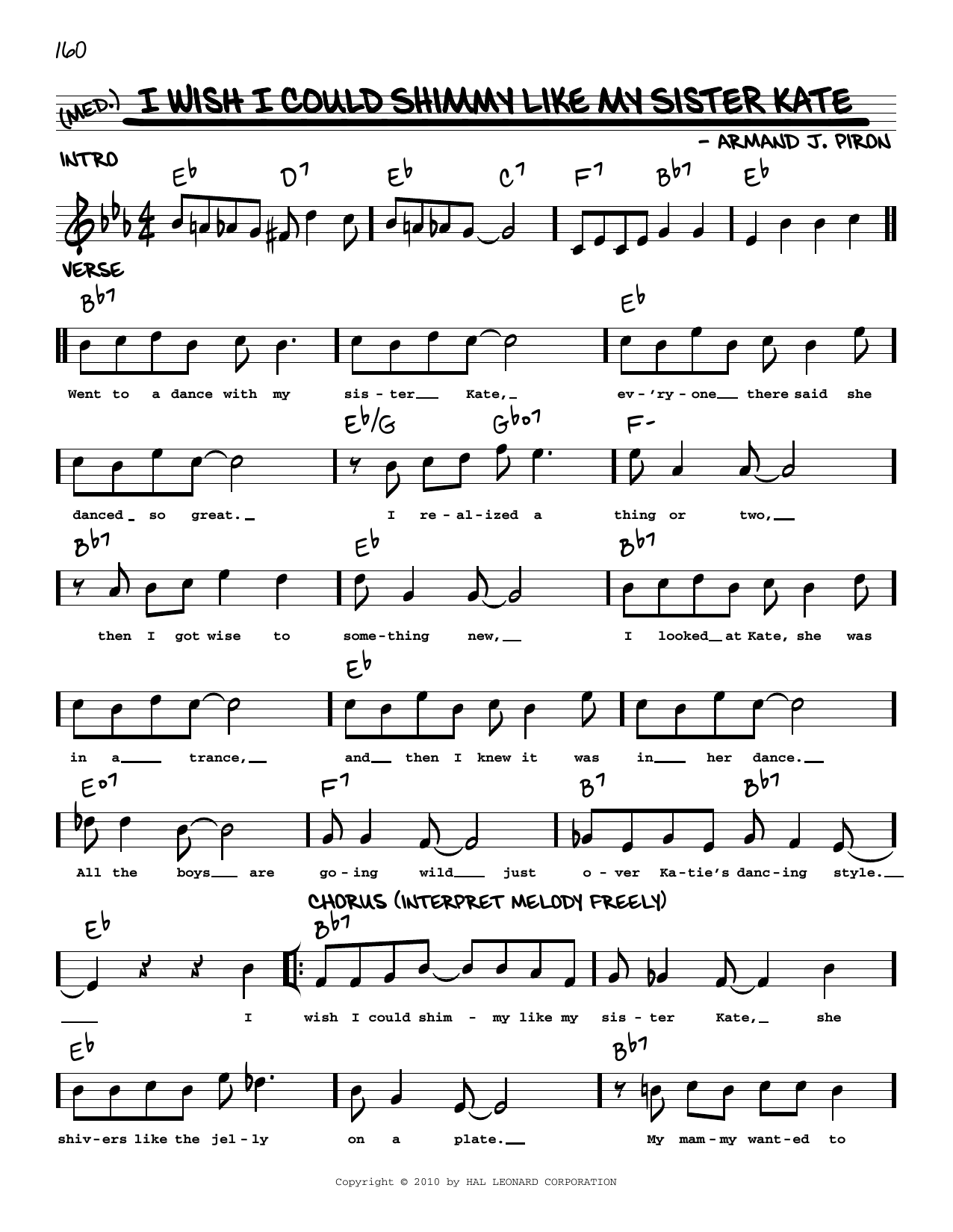 Armand J. Piron I Wish I Could Shimmy Like My Sister Kate (arr. Robert Rawlins) Sheet Music Notes & Chords for Real Book – Melody, Lyrics & Chords - Download or Print PDF