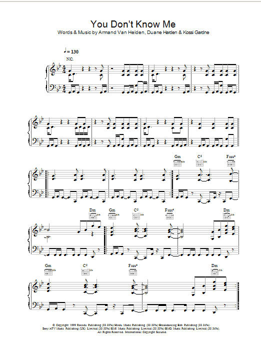 Preview Armand Van Helden You Don't Know Me Dance sheet music, notes and chords for Piano, Vocal & Guitar (Right-Hand Melody), SKU: 33578 You Don't Know Me sheet music