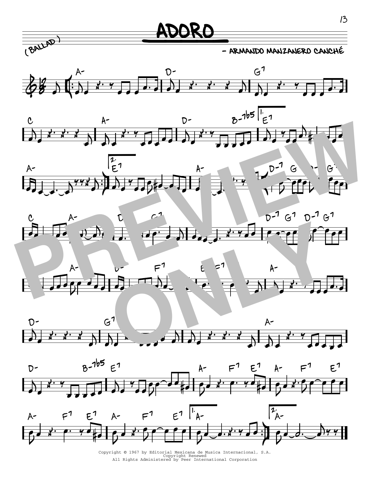 Armando Manzanero Canche Adoro Sheet Music Notes & Chords for Real Book – Melody & Chords - Download or Print PDF