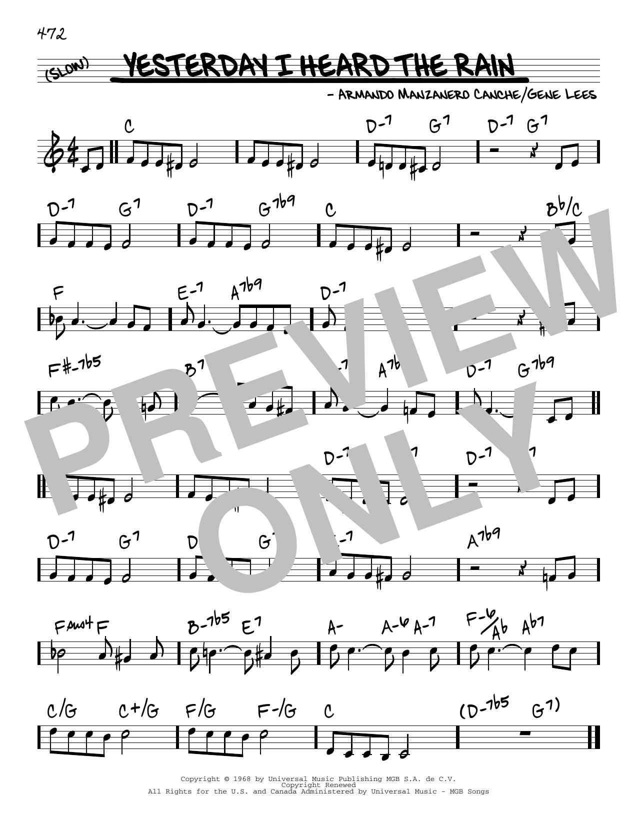 Armando Manzanero Canche Yesterday I Heard The Rain Sheet Music Notes & Chords for Real Book – Melody & Chords - Download or Print PDF