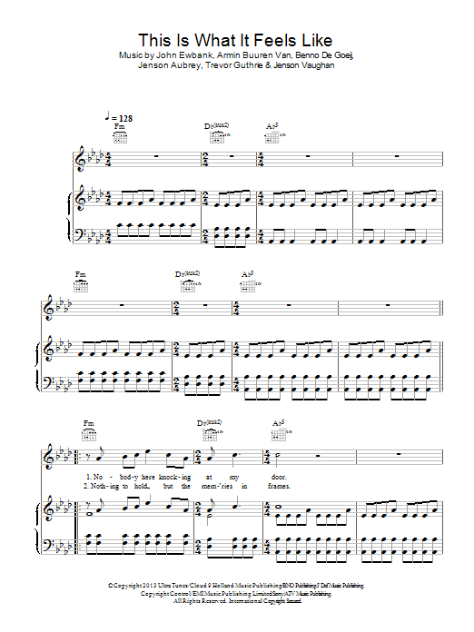 Armin Van Buuren This Is What It Feels Like Sheet Music Notes & Chords for Piano, Vocal & Guitar (Right-Hand Melody) - Download or Print PDF