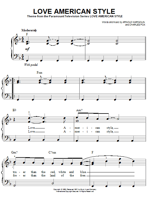 Arnold Margolin Love American Style Sheet Music Notes & Chords for Easy Piano - Download or Print PDF