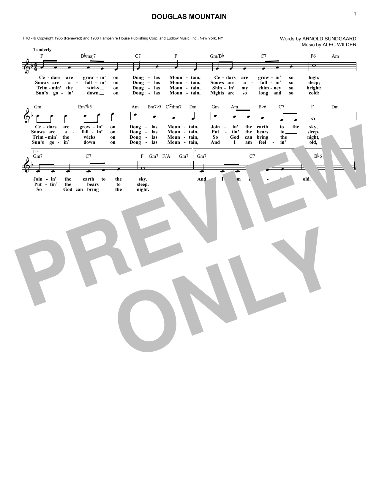 Arnold Sundgaard Douglas Mountain Sheet Music Notes & Chords for Melody Line, Lyrics & Chords - Download or Print PDF