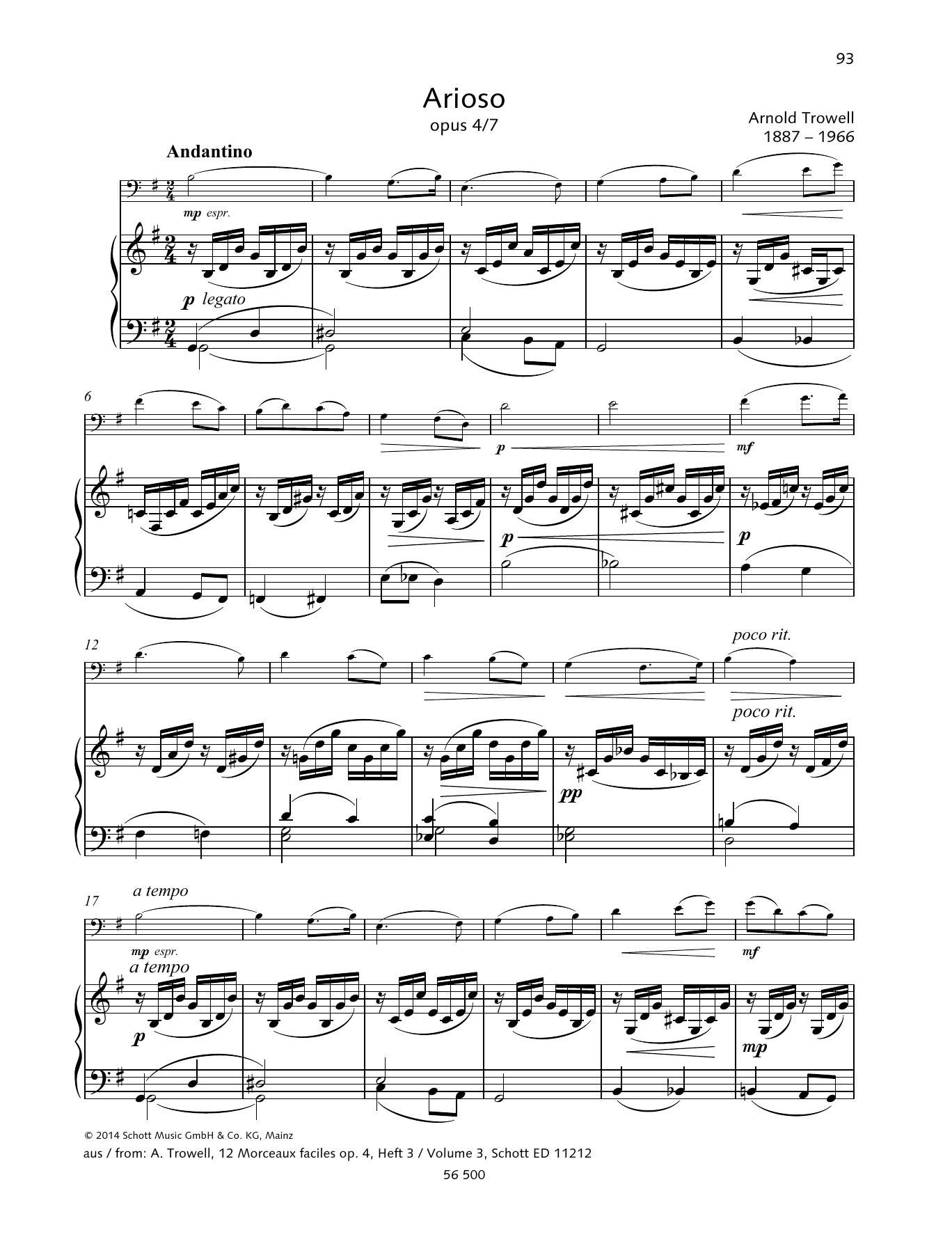 Arnold Trowell Arioso Sheet Music Notes & Chords for String Solo - Download or Print PDF