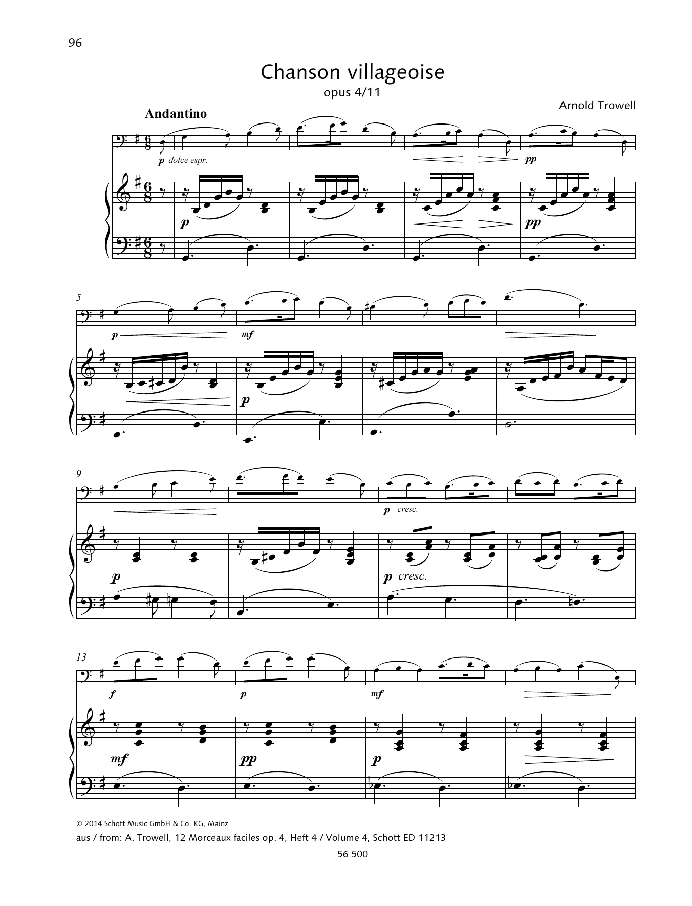 Arnold Trowell Chanson villageoise Sheet Music Notes & Chords for String Solo - Download or Print PDF