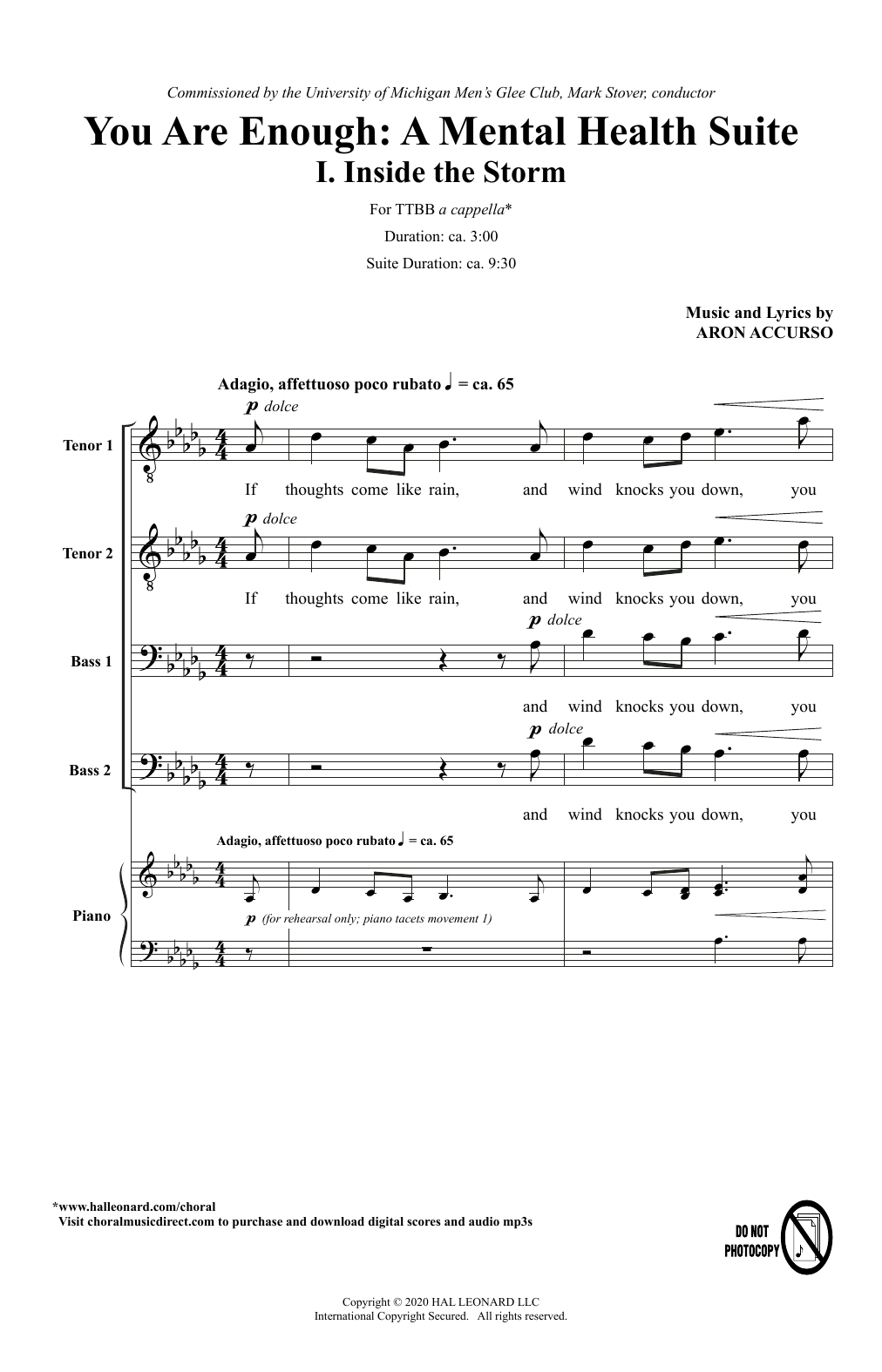Aron Accurso You Are Enough: A Mental Health Suite Sheet Music Notes & Chords for TTBB Choir - Download or Print PDF