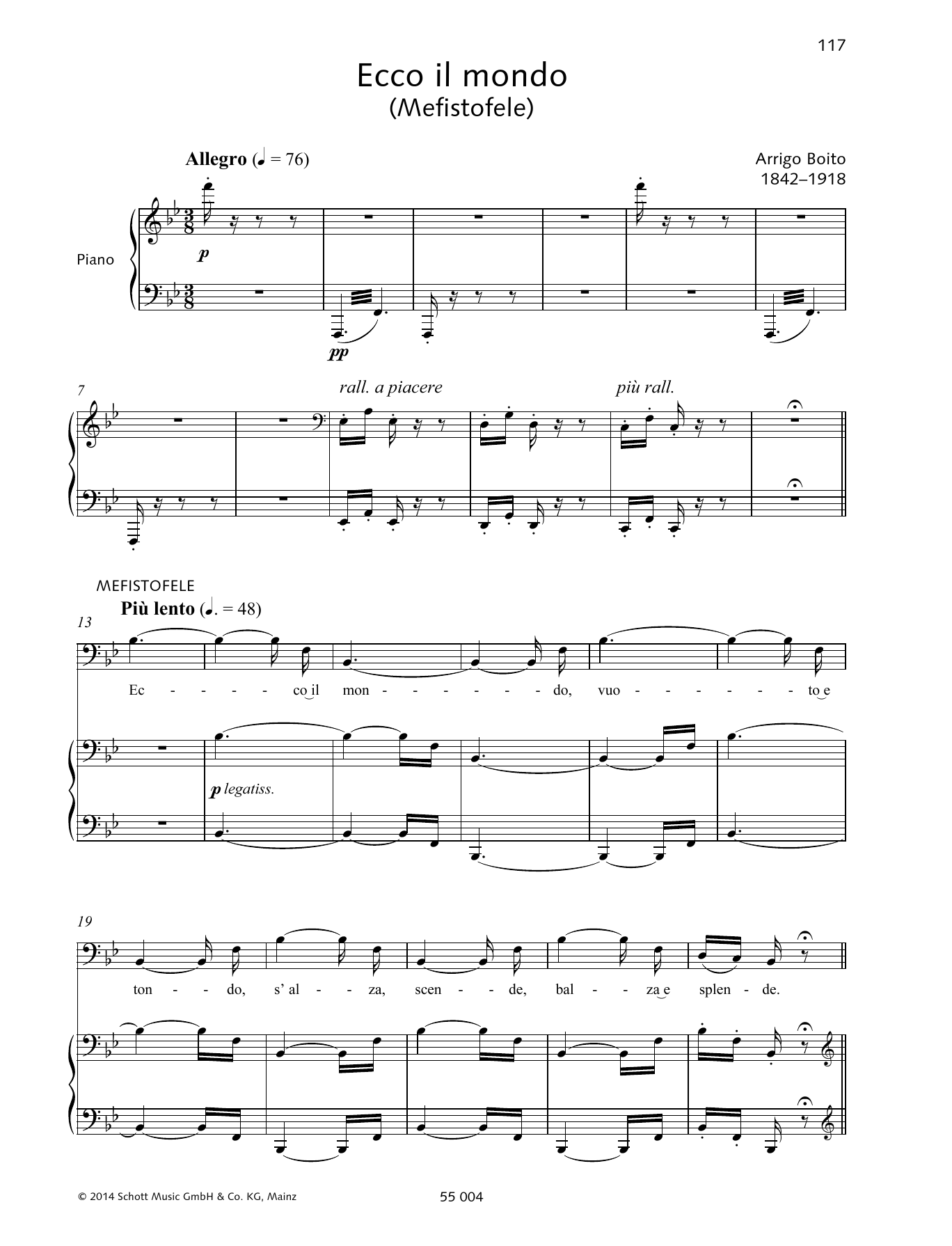 Arrigo Boito Ecco il mondo Sheet Music Notes & Chords for Piano & Vocal - Download or Print PDF