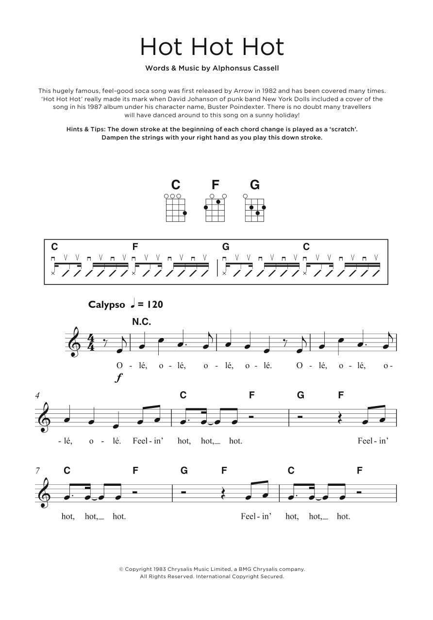 Arrow Hot Hot Hot Sheet Music Notes & Chords for Beginner Ukulele - Download or Print PDF