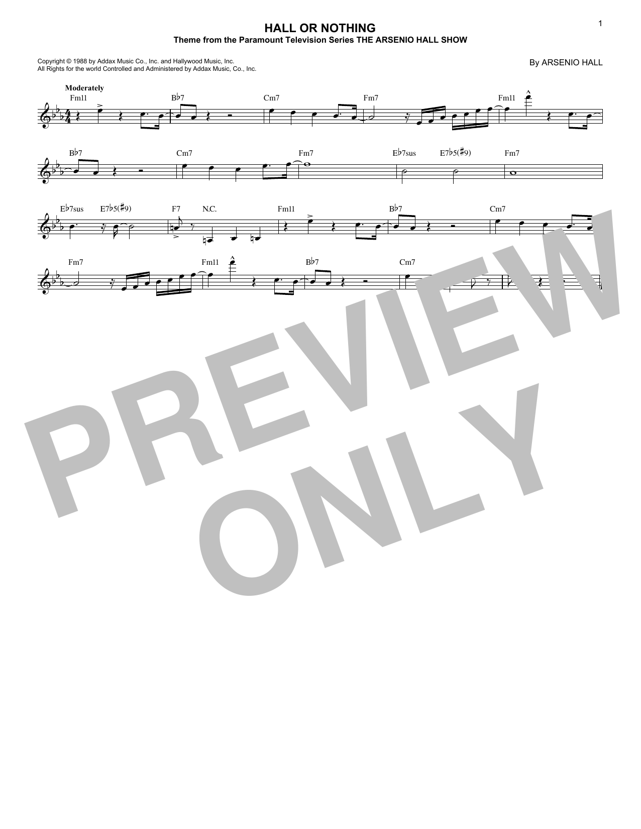 Arsenio Hall Hall Or Nothing (Theme from The Arsenio Hall Show) Sheet Music Notes & Chords for Lead Sheet / Fake Book - Download or Print PDF