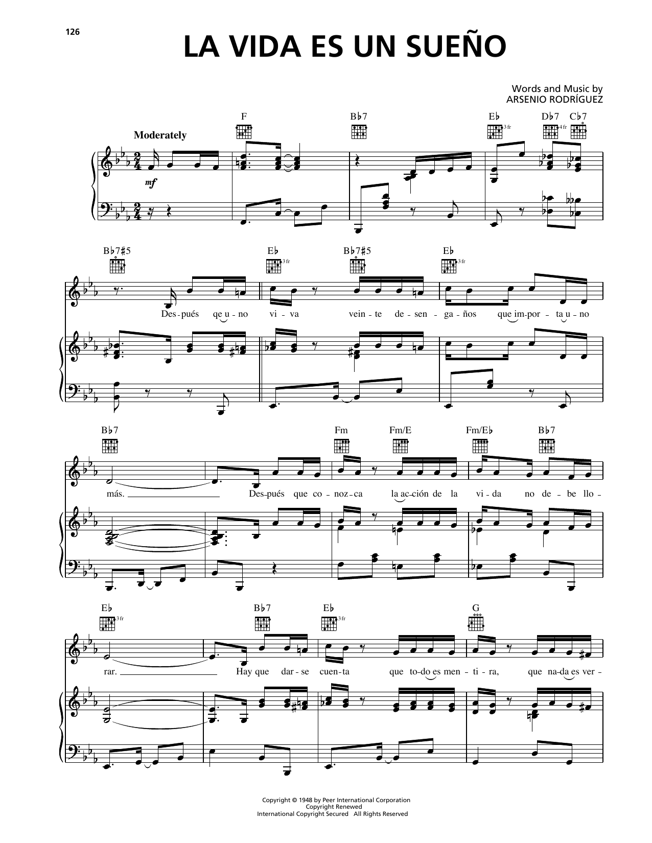 Arsenio Rodriguez La Vida Es Un Sueno Sheet Music Notes & Chords for Piano, Vocal & Guitar Chords (Right-Hand Melody) - Download or Print PDF