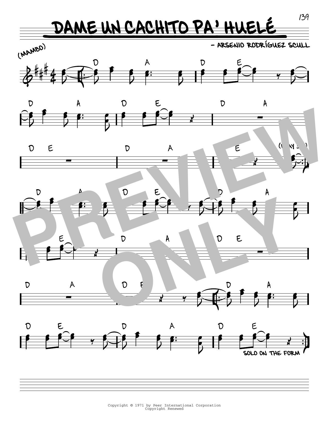 Arsenio Rodriguez Scull Dame un cachito pa'huele Sheet Music Notes & Chords for Real Book – Melody & Chords - Download or Print PDF