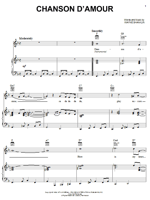 Art & Dotty Todd Chanson D'Amour (The Ra-Da-Da-Da-Da Song) Sheet Music Notes & Chords for Piano, Vocal & Guitar (Right-Hand Melody) - Download or Print PDF