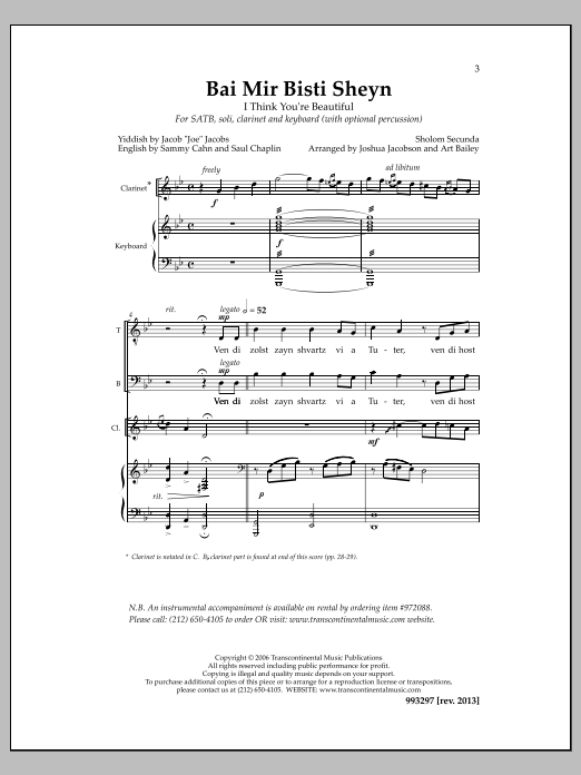 Art Bailey Bai Mir Bisti Sheyn Sheet Music Notes & Chords for Choral - Download or Print PDF