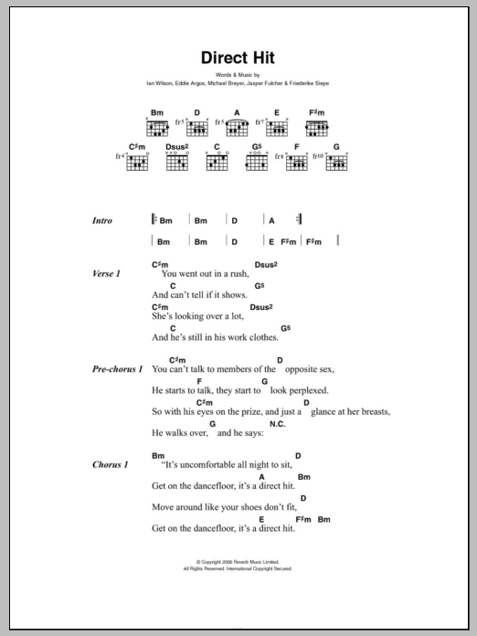 Art Brut Direct Hit Sheet Music Notes & Chords for Lyrics & Chords - Download or Print PDF