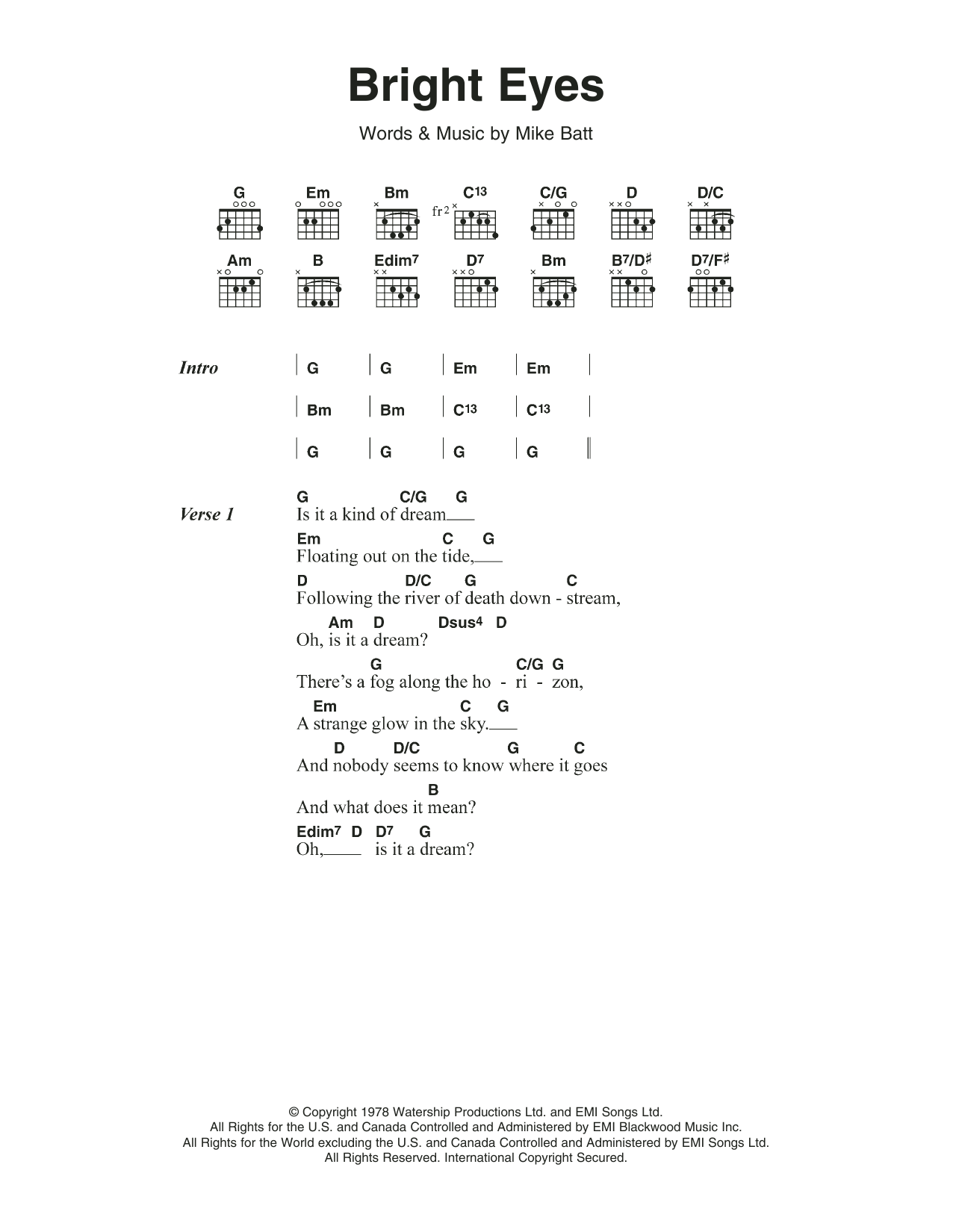 Art Garfunkel Bright Eyes Sheet Music Notes & Chords for Lyrics & Chords - Download or Print PDF