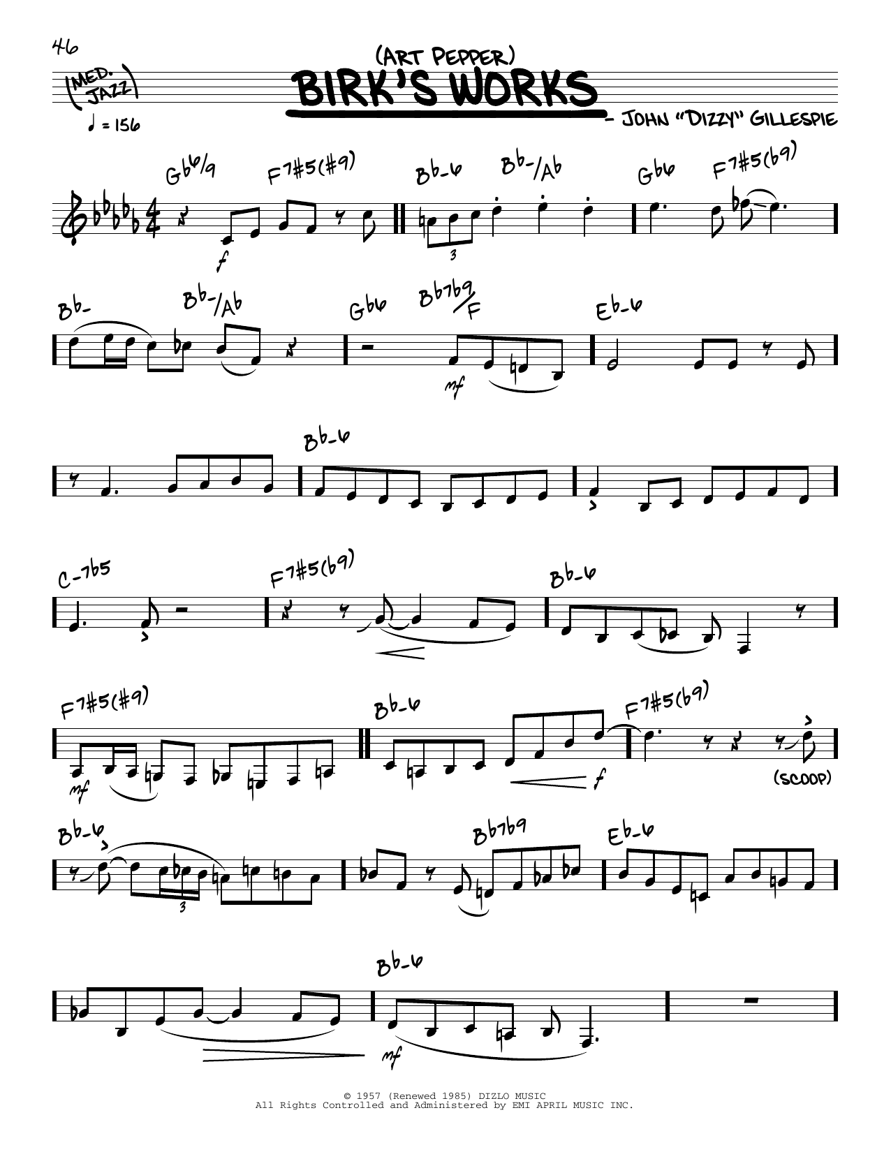 Art Pepper Birk's Works (solo only) Sheet Music Notes & Chords for Real Book – Melody & Chords - Download or Print PDF
