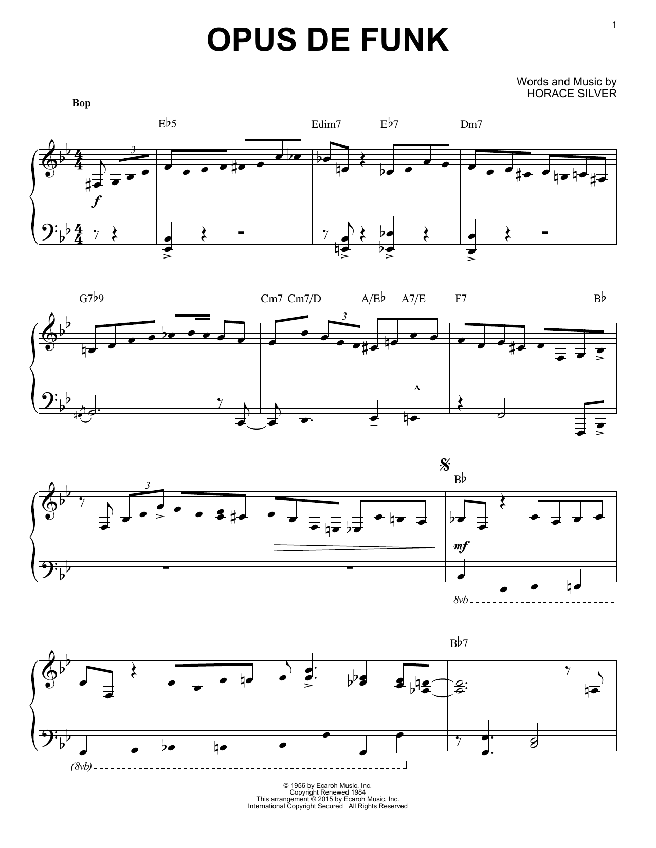 Art Pepper Opus De Funk (arr. Brent Edstrom) Sheet Music Notes & Chords for Piano Solo - Download or Print PDF