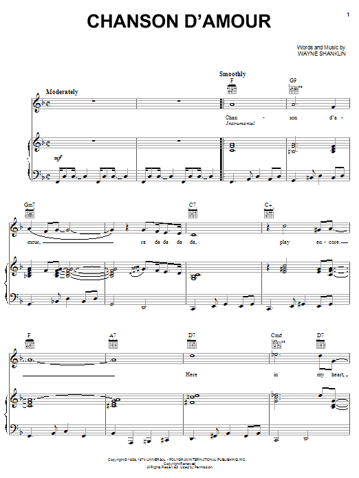 Chanson D'Amour (The Ra-Da-Da-Da-Da Song) sheet music