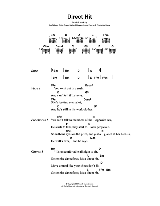 Art Brut Direct Hit Sheet Music Notes & Chords for Lyrics & Chords - Download or Print PDF
