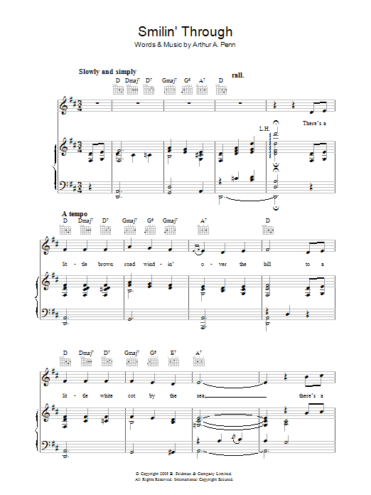 Arthur A. Penn Smilin' Through Sheet Music Notes & Chords for Piano & Vocal - Download or Print PDF