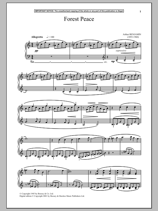 Arthur Benjamin Forest Peace Sheet Music Notes & Chords for Piano - Download or Print PDF
