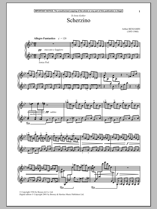 Arthur Benjamin Scherzino Sheet Music Notes & Chords for Piano - Download or Print PDF