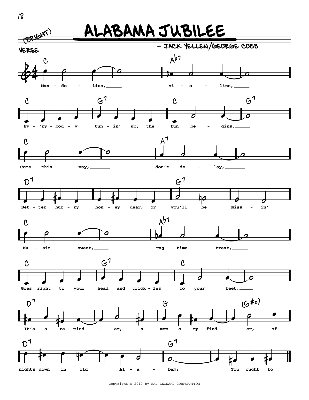 Arthur Collins & Byron Harlan Alabama Jubilee (arr. Robert Rawlins) Sheet Music Notes & Chords for Real Book – Melody, Lyrics & Chords - Download or Print PDF