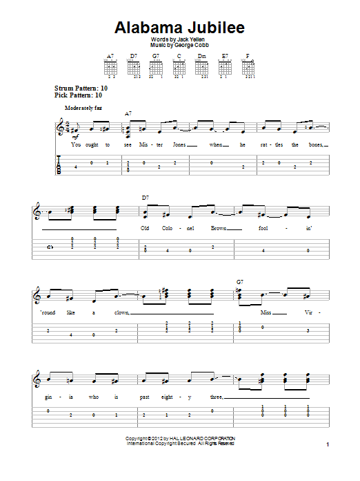 Arthur Collins & Byron Harlan Alabama Jubilee Sheet Music Notes & Chords for Easy Guitar Tab - Download or Print PDF