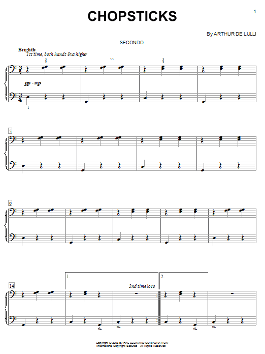 Arthur de Lulli Chopsticks Sheet Music Notes & Chords for Piano - Download or Print PDF