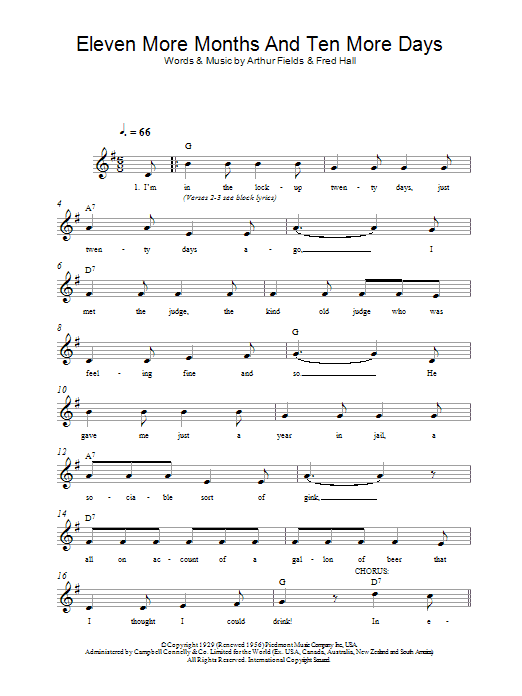 Arthur Fields Eleven More Months And Ten More Days Sheet Music Notes & Chords for Melody Line, Lyrics & Chords - Download or Print PDF