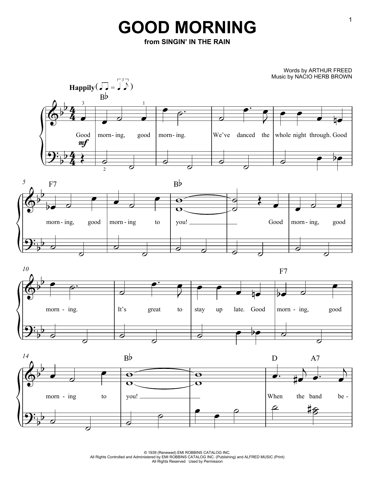 Arthur Freed Good Morning (from Singin' In The Rain) Sheet Music Notes & Chords for Easy Piano - Download or Print PDF