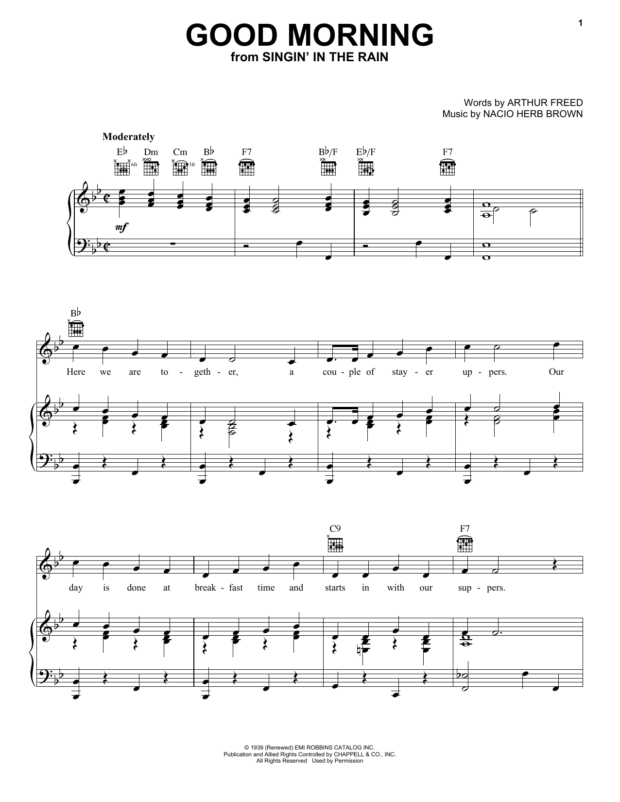 Arthur Freed Good Morning Sheet Music Notes & Chords for Piano, Vocal & Guitar (Right-Hand Melody) - Download or Print PDF