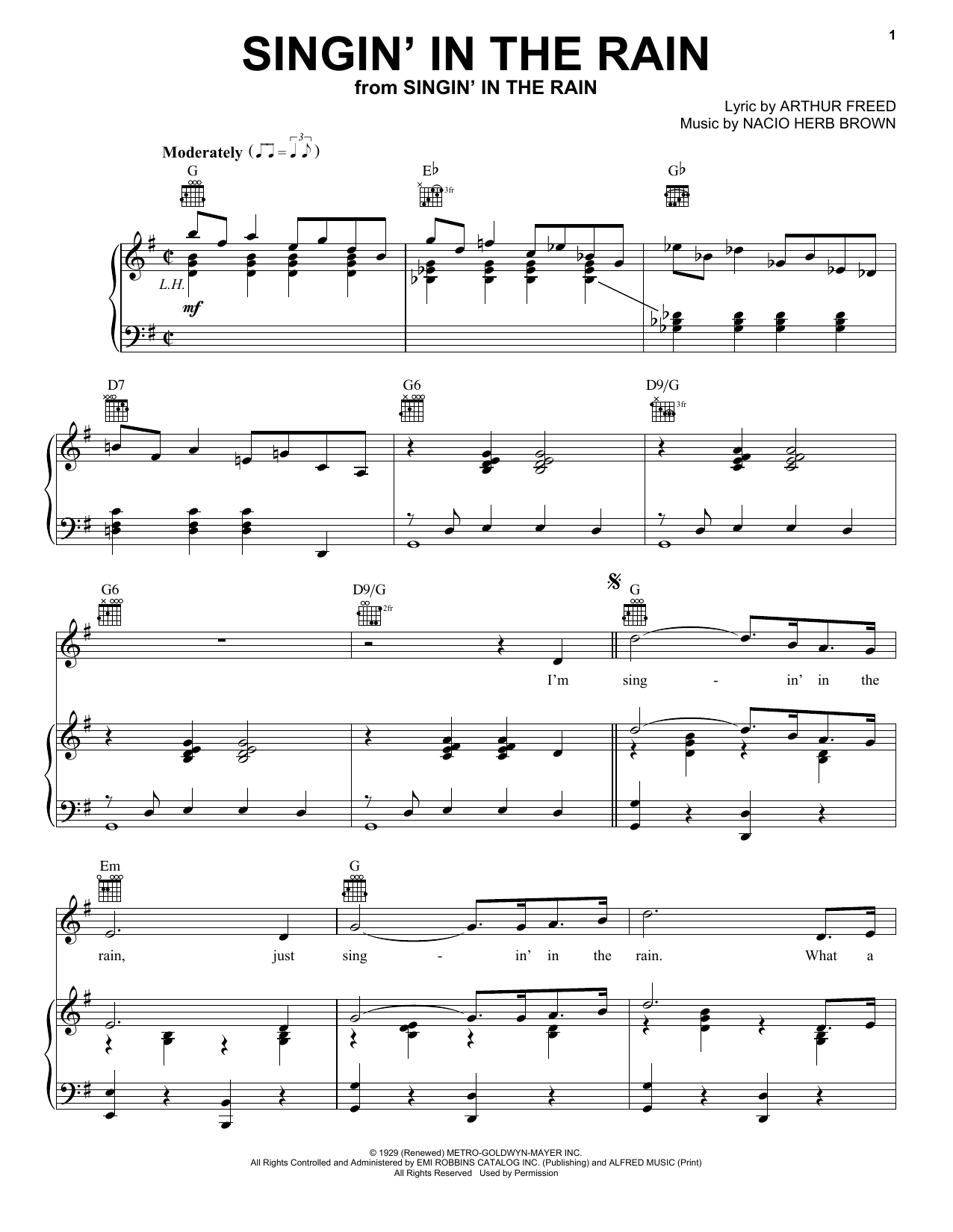 Arthur Freed Singin' In The Rain Sheet Music Notes & Chords for Easy Piano - Download or Print PDF