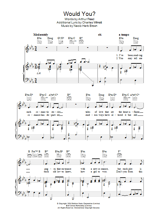 Arthur Freed Would You? Sheet Music Notes & Chords for Piano, Vocal & Guitar (Right-Hand Melody) - Download or Print PDF