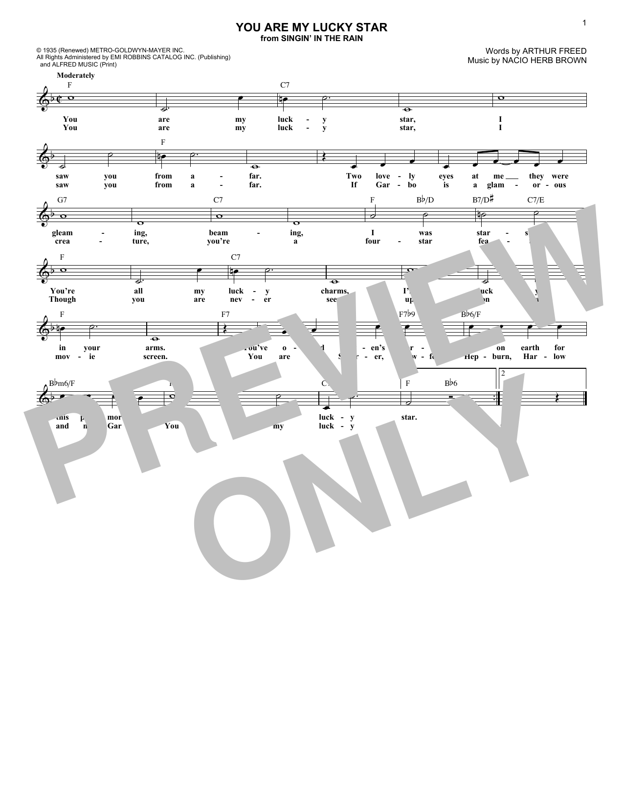 Arthur Freed You Are My Lucky Star Sheet Music Notes & Chords for Real Book – Melody & Chords - Download or Print PDF