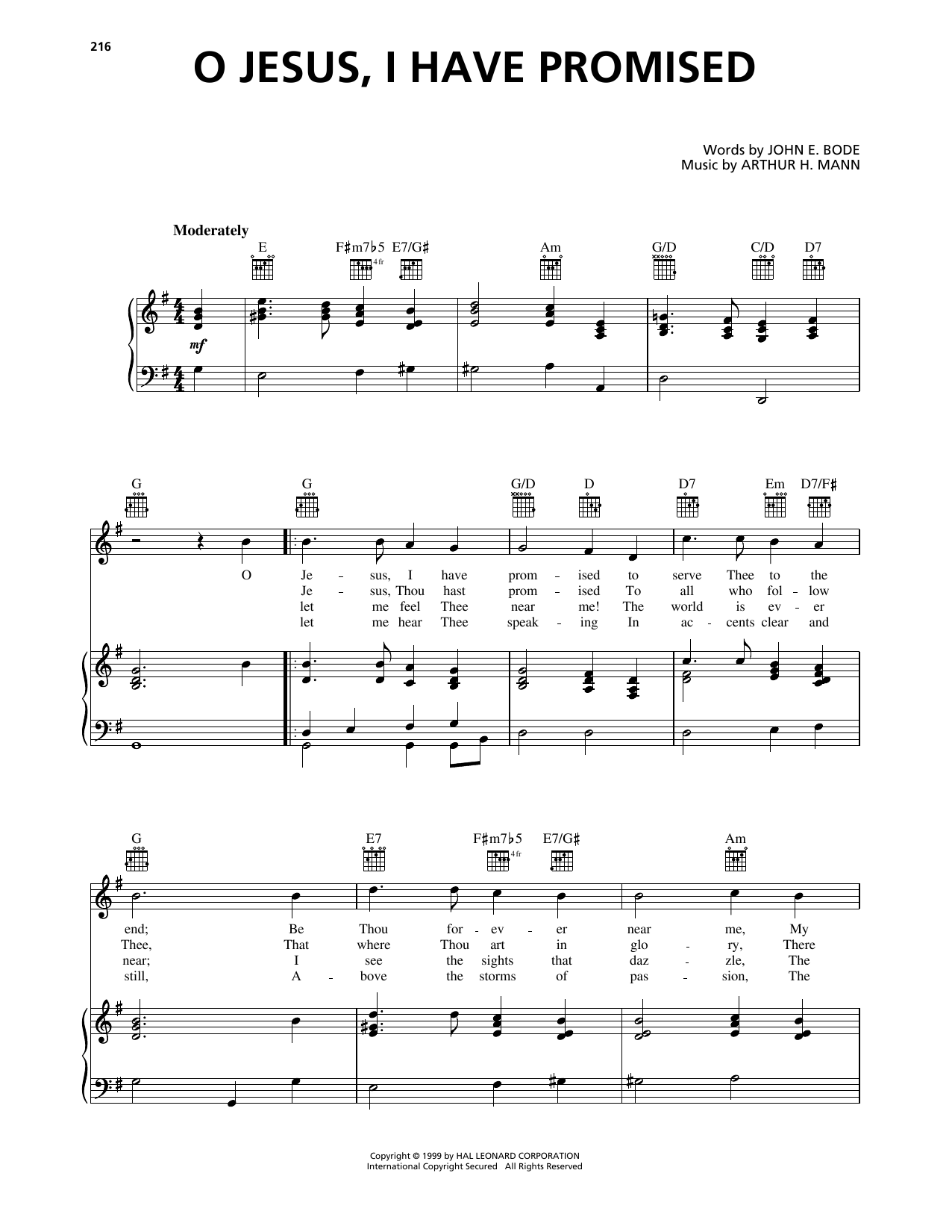 Arthur H. Mann O Jesus, I Have Promised Sheet Music Notes & Chords for Piano, Vocal & Guitar Chords (Right-Hand Melody) - Download or Print PDF