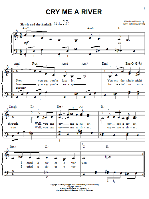 Julie London Cry Me A River Sheet Music Notes & Chords for Piano & Vocal - Download or Print PDF