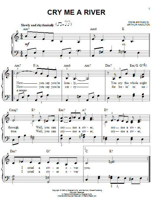 Arthur Hamilton Cry Me A River Sheet Music Notes & Chords for Easy Piano - Download or Print PDF
