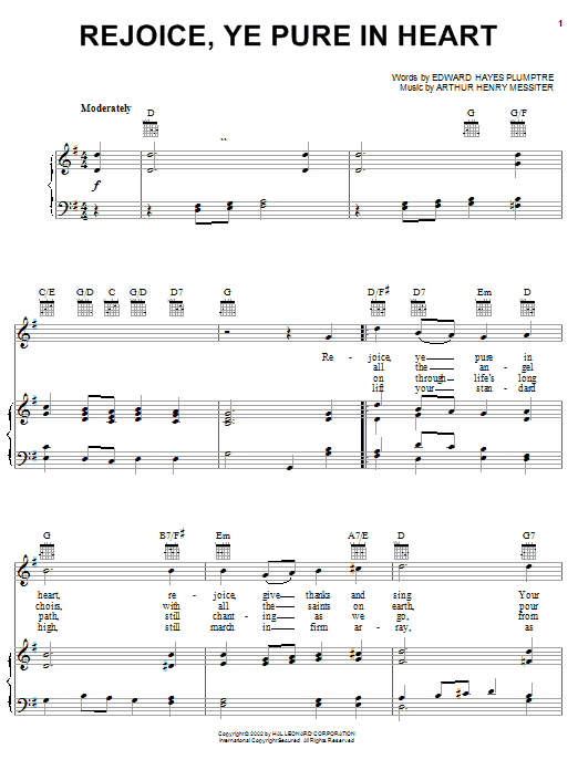 Arthur Henry Messiter Rejoice, Ye Pure In Heart Sheet Music Notes & Chords for Piano, Vocal & Guitar (Right-Hand Melody) - Download or Print PDF