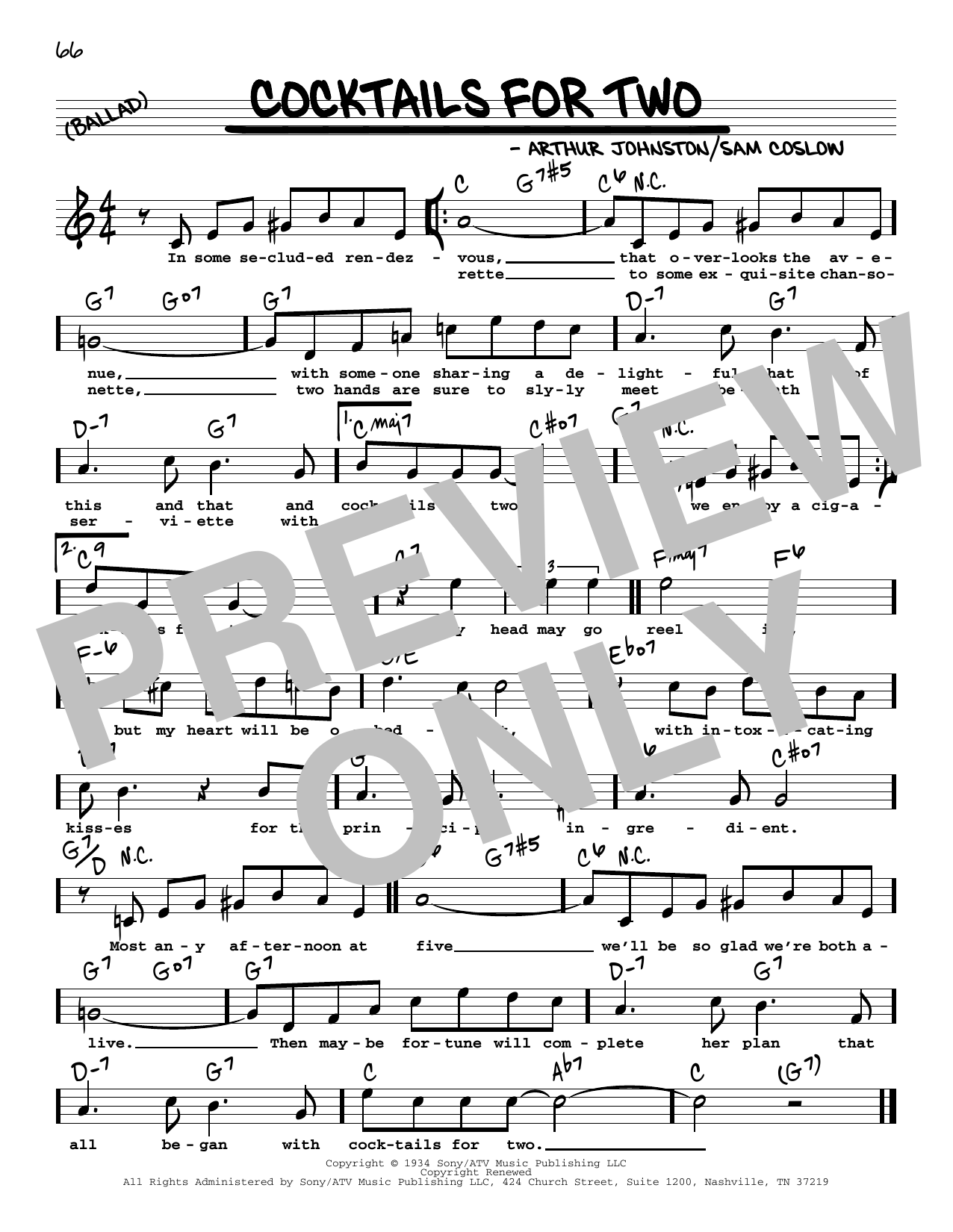 Arthur Johnston Cocktails For Two (High Voice) Sheet Music Notes & Chords for Real Book – Melody, Lyrics & Chords - Download or Print PDF