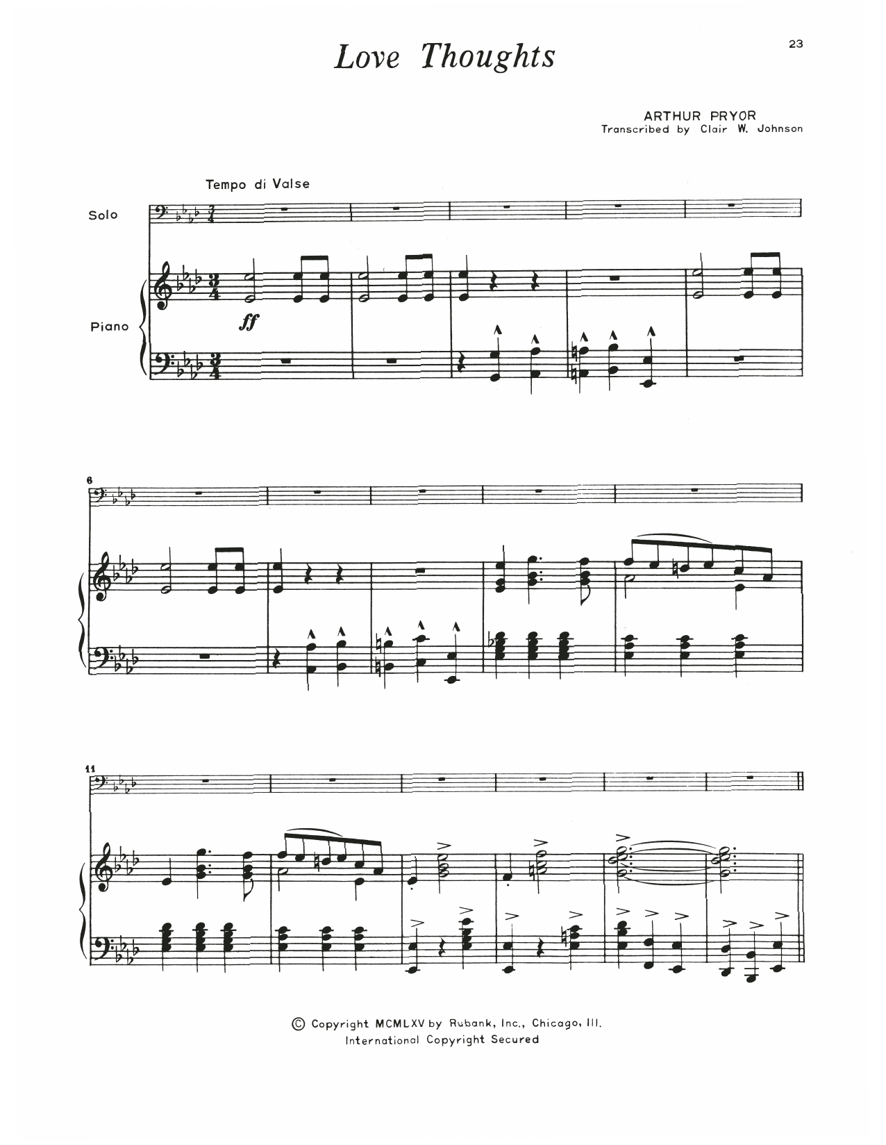 Arthur Pryor Love Thoughts Sheet Music Notes & Chords for Trombone and Piano - Download or Print PDF