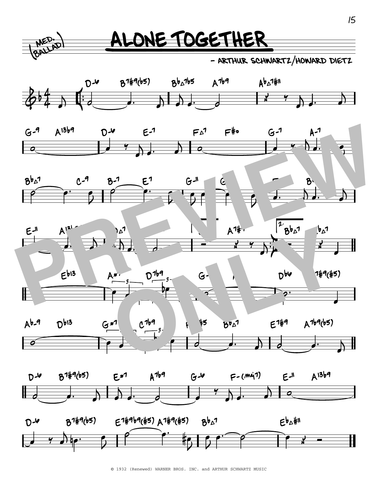 Arthur Schwartz Alone Together (arr. David Hazeltine) Sheet Music Notes & Chords for Real Book – Enhanced Chords - Download or Print PDF